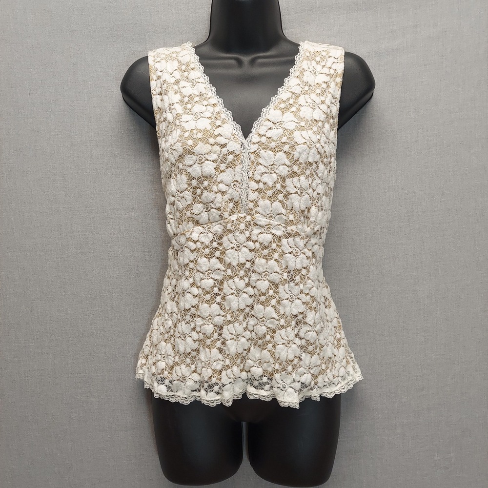 Women L Floral Lace Peplum Top Romantic Chabby Chic V-Neck Coquette Cottagecore